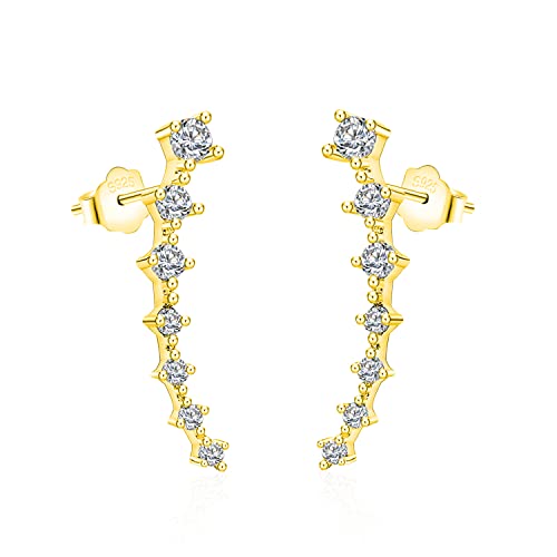 925 Sterling Silver Post Cubic Zirconia Ear Crawle Earring For Women 7 Crystal Star Ear Stud Earrings AAA CZ Arrow Ear Climber Hypoallergenic Piercing Gifts For Her - color: Gold color