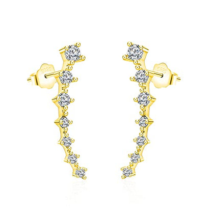 925 Sterling Silver Post Cubic Zirconia Ear Crawle Earring For Women 7 Crystal Star Ear Stud Earrings AAA CZ Arrow Ear Climber Hypoallergenic Piercing Gifts For Her - color: Gold color