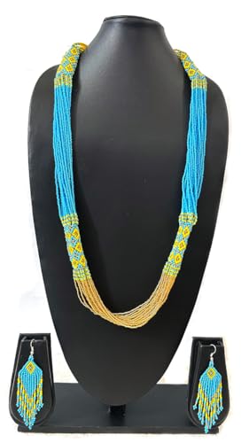 Layered – Boho Native American Style Layered Beaded Necklace– Ukrainian beaded Necklace Native Handmade Seed Bead Necklace Tribal ethnic beaded Necklace for Women (Tuquoise) - color: Skyblue, Golden