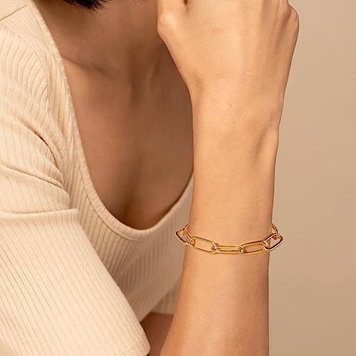 LANE WOODS Chunky Gold Necklace and Bracelet Set for Women, Paperclip Chain | Matching necklace and bracelet set, polished paperclip links, chunky statement style for layering, daily wear, and gifting - color: 15"Chain+7"Bracelet
