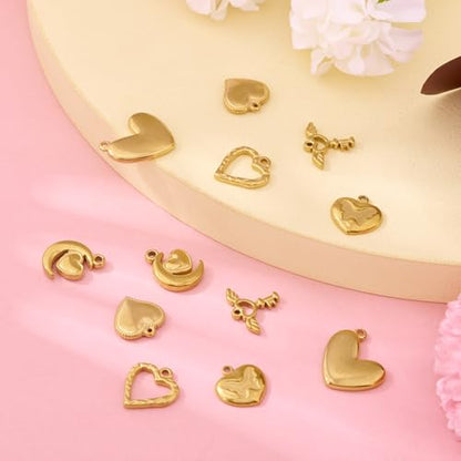 Cheriswelry 18K Gold Plated Heart Pendants Golden Heart Dangle Earring Charms Necklace Pendants Bracelet Keychain Charm Mini Hang Ornament for DIY Craft Jewelry Making - color: 18K Gold Plated D