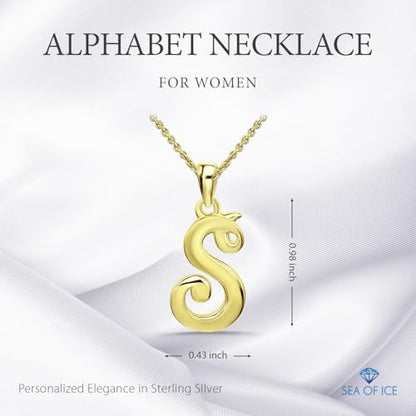 SEA OF ICE Letter Initial Necklace, Alphabet Letter Pendant Necklace, Sterling Silver, Gold, Rose Gold Necklace for Women, Elegant Initial Necklaces, Personalized Custom Women's Necklaces - color: Yellow Gold - S