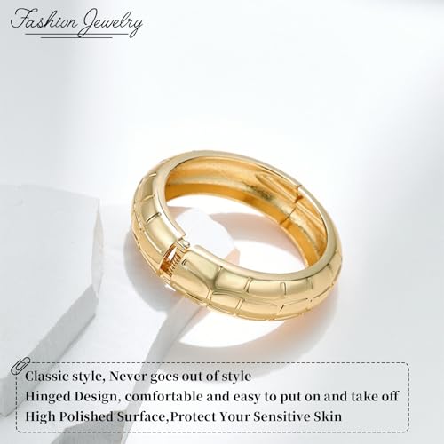 Chunky Gold Bangle Bracelets for Women, 14K Gold Plated Wide Cuff Bracelet | Stackable Open Cuff Bangles, Trendy Statement Jewelry Gift for Women - color: Gold-8