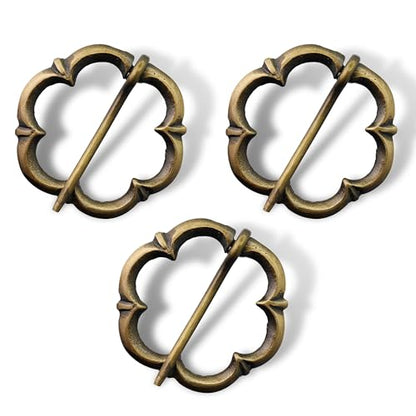 Armory Replicas™ Hand Forged Solid Brass Medieval Cloak Brooch – Viking, Celtic & Fibula Garment Pin Collection - style: Clover Brooch (3pcs)