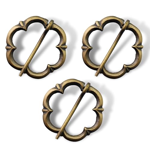 Armory Replicas™ Hand Forged Solid Brass Medieval Cloak Brooch – Viking, Celtic & Fibula Garment Pin Collection - style: Clover Brooch (3pcs)