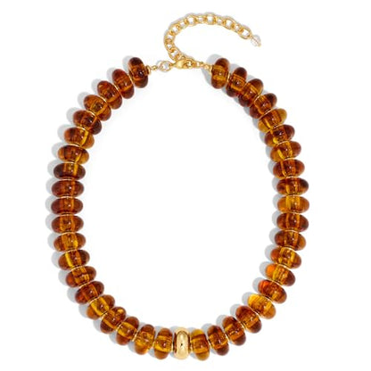 Beaded necklace for Women Boho Bead Gemstone Chunky Necklace Big Bead Necklace Fashion Trendy Summer Necklaces Jewelry Gifts - color: Amber&GD Beaded