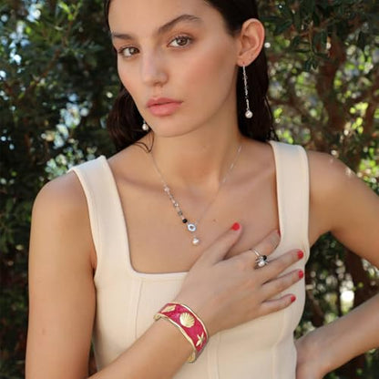 YBMYCM Chunky Shell Cuff Bracelet for Women, Hammered Boho Open Bangle | Adjustable Irregular Wide Bracelets Jewelry Gifts for Women, Perfect for Daily Wear - color: Red