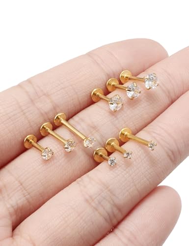 Jenxnjsjo Gold Medusa Monroe Labret Lip Ring 16g Internally Threaded Flat Back Surgical Steel Helix Tragus Cartilage Conch Stud Earrings Piercing Jewelry for Women Men
