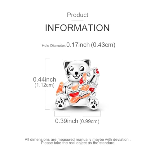 Hapour 925 Sterling Silver Charms for Bracelet Necklace Dangle Pendant Bead | Bear Charm, Elephant Zebra Cat Dream catcher Family Birthday European Jewelry Charm, For Women Mom - color: Cat holding a Koi