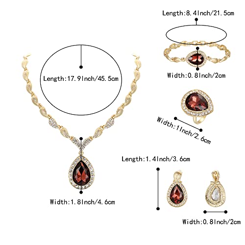 Womens Africa 18k Gold Plated Jewelry Set Crystal Rhinestones Petals Teardrop Cluster Bib Statement Necklace Link Bracelet Dangle Earrings Ring for Prom - color: 04-Amethyst Color Gold-Plated-Base