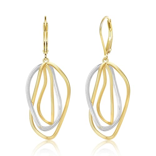 Two Tone Twisted Drop Earrings for Women Gold and Silver Dangle Earrings | Hypoallergenic Mixed Metal Earrings 14K Gold and Silver Plated Dangly Leverback Earrings Trendy Jewelry Gifts - color: Gold Silver Two Tone