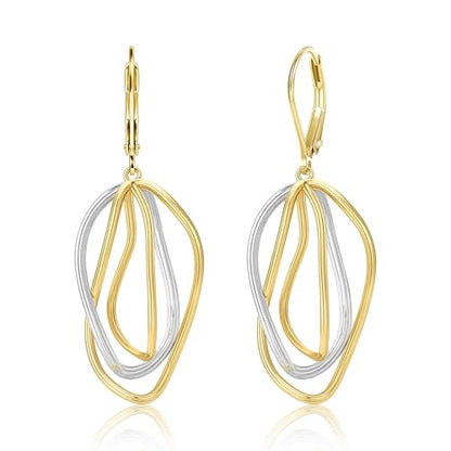 Two Tone Twisted Drop Earrings for Women Gold and Silver Dangle Earrings | Hypoallergenic Mixed Metal Earrings 14K Gold and Silver Plated Dangly Leverback Earrings Trendy Jewelry Gifts - color: Gold Silver Two Tone