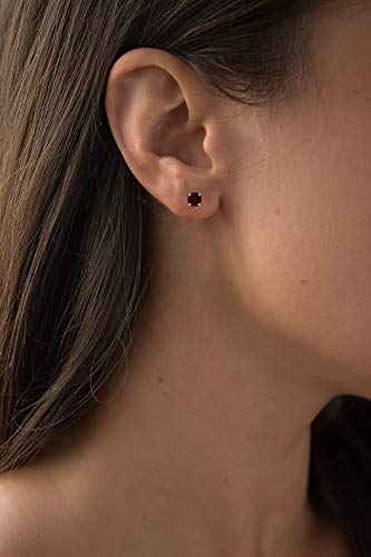Solid 14K Yellow or White or Rose Gold 6mm Round Genuine Birthstone Gemstone Prong Set Stud Earrings For Women - color: Garnet