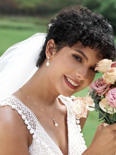 SWEETV Pearl Wedding Jewelry Set For Brides, Cubic Zirconia Wedding Necklace and Earrings Set, Elegant Bridal Jewelry Set for Women Bridesmaids Prom