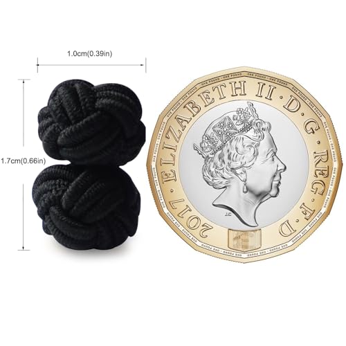 HONEY BEAR Round Silk Knot Elastic Fabric Cufflinks for Men Women 1 Pair | Wedding Business, Tarnish-Resistant, for Groomsmen, Father, Husband, Wife, Anniversary, and Formal Events - style: Black