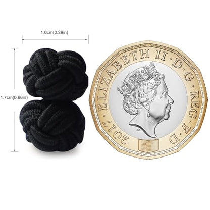 HONEY BEAR Round Silk Knot Elastic Fabric Cufflinks for Men Women 1 Pair | Wedding Business, Tarnish-Resistant, for Groomsmen, Father, Husband, Wife, Anniversary, and Formal Events - style: Black
