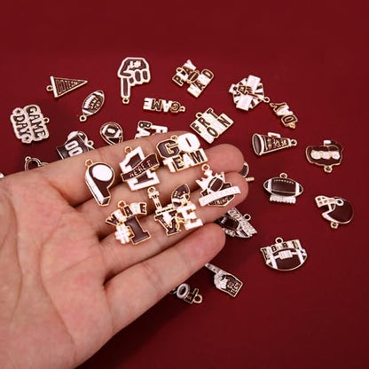 40PCS Game Day Charms for Bracelet Making Enamel Football Charms for Bracelet Necklace Earrings Jewelry Making DIY Football Mom Accessories Gifts - color: Burgundy White