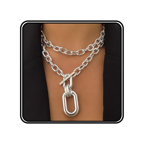Punk Choker Necklace Chunky Chain Link Necklace for Women - color: Silver