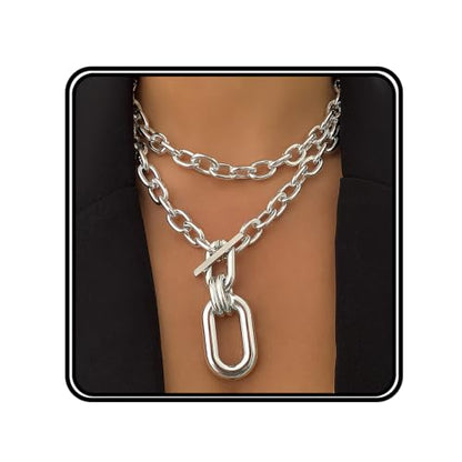 Punk Choker Necklace Chunky Chain Link Necklace for Women - color: Silver