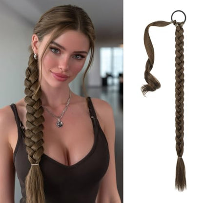 Long Braid Ponytail Extension with Hair Tie Straight Sleek Wrap Around Hair Extensions Braid Pony Tail Fluffy Natural Synthetic Hairpieces for Women Daily Wear,26 inch-Brown Auburn - color: Brown Auburn, size: 26 Inch (Pack of 1)