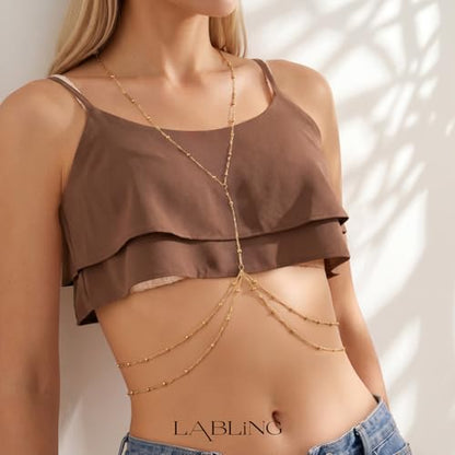 Gold Body Chain for Women | Layered Bikini Belly & Waist Chain Adjustable | Sexy Back Jewelry for Beach Vacation & Parties - color: Style 3