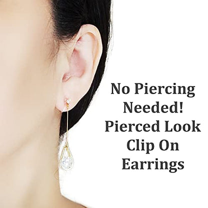 Drop Cubic Zirconia Invisible Clip On Earrings for Women Not Pierced Gold Teardrop Sqaure CZ Crystal Dangle Gold Silver Comfortable Clip On Earrings Bridal Wedding Prom - color: Teardrop 1 Gold