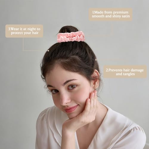 Scrunchies Hair Ties Silk Satin Scrunchy, WantGor Women 4PC Hair Bands | Pure Mulberry Silk Skinny Elastic Scrunchies Bracelets Ponytail Holders Hair Accessories (Champagne,Pink,Black*2) - color: Champagne,Pink,Black*2
