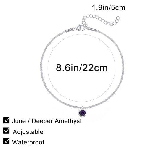 Wellike Silver Ankle Bracelets For Women Waterproof Birthstone Anklets Adjustable Sparkly Chain Silver Plated Stainless Steel Anklet Non Tarnish Jewelry - color: KKWJL185-6