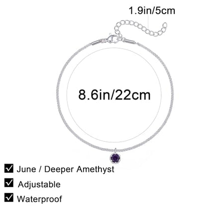 Wellike Silver Ankle Bracelets For Women Waterproof Birthstone Anklets Adjustable Sparkly Chain Silver Plated Stainless Steel Anklet Non Tarnish Jewelry - color: KKWJL185-6