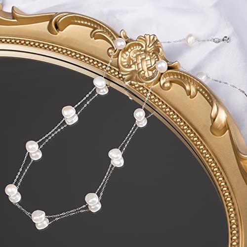 925 Sterling Silver Dainty Freshwater Cultured Pearl Choker Necklace White Genuine Real Pearl Charm Necklaces Jewelry Gifts for Her - color: Satellite Baroque 8-9mm-Silver