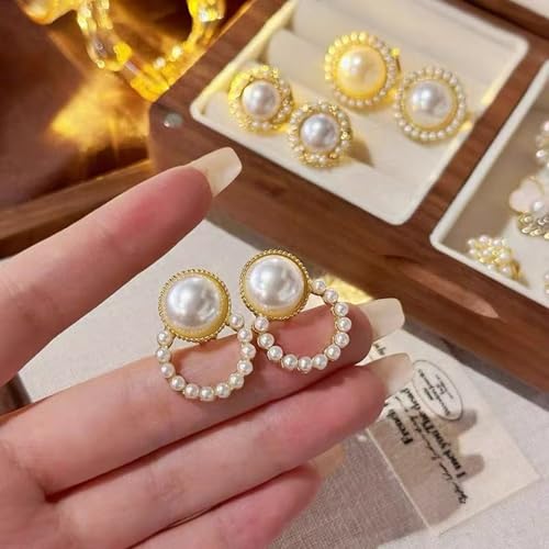 4 Pairs Clip on Stud Earrings, Non Pierced Jewelry with Pearl Accented, Gold Clip On Stud Earrings Set for Women