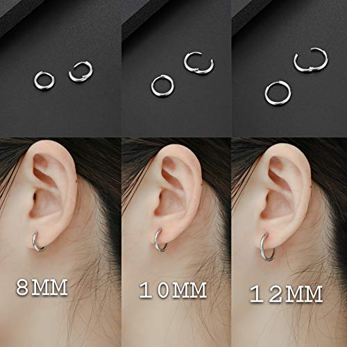 Black Hoop Earrings for Men 8mm 10mm 12mm – Surgical Stainless Steel Hypoallergenic Mens Small to Medium Hoop Earrings Set (3 Pairs) - style: H:1pair,size:8mm,color:steel