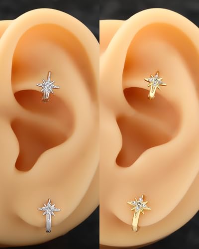 Clicker Rook Earrings, 20G Star Rook Piercing Jewelry, Stainless Steel Helix lobe Earrings Silver/Gold - color: YG-6MM