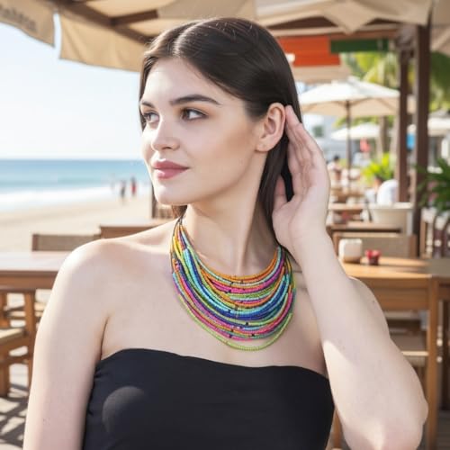Bohemian handmade beaded statement necklace for women and girls by Ishvaku - color: Multi1