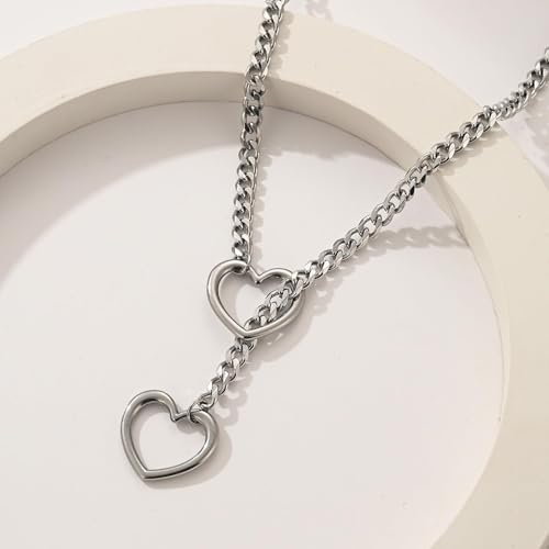 choice of all Rose Gold Necklaces Lariat Necklace for Women Slip Chain Necklace Y-Shaped Pendant Necklaces Trendy Jewelry Gifts - color: S:slip chain heart