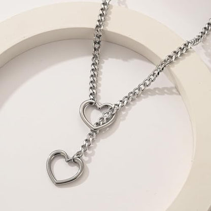 choice of all Rose Gold Necklaces Lariat Necklace for Women Slip Chain Necklace Y-Shaped Pendant Necklaces Trendy Jewelry Gifts - color: S:slip chain heart