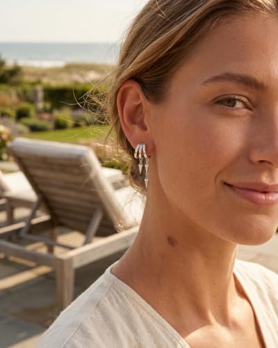 Gold Earrings for Women Trendy 14K Gold Plated Dangle Earrings Small Hoop Huggie Drop Stud Earrings Cubic Zirconia Simple Minimalist Dainty Chain Tassel Hypoallergenic Earrings - color: Simple & Silver