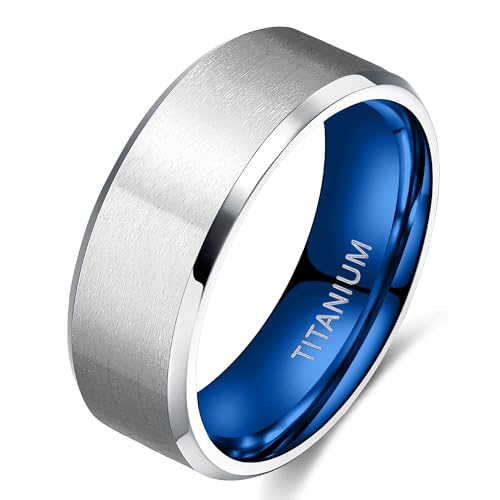 TIGRADE Titanium Rings 4MM 6MM 8MM 10MM Wedding Band in Comfort Fit Matte for Men Women Size 3-15 - color: blue 8mm