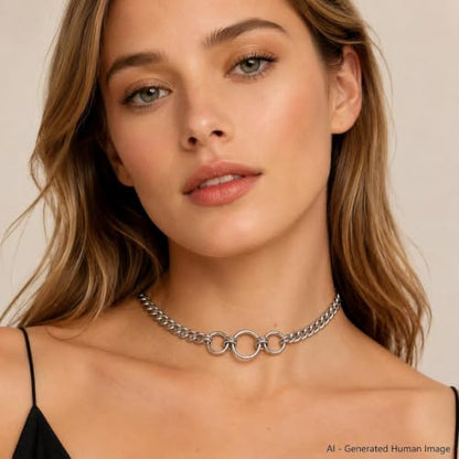 Gothic Chunky Silver Circle Choker Necklace for Women, Y2k Vintage Adjustable Geometric Round Chain Necklace Trendy Statement Punk Jewelry Party Gifts