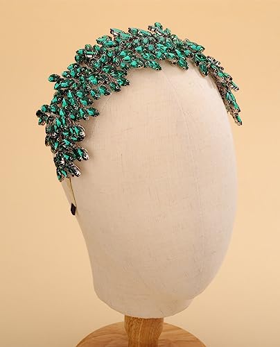 Bridal Crystal Headband for Wedding Party Large Green Crystal Hair Band Headpiece Hair Accessories for Bride Hair Clips for Prom Party Gift(green) - color: green