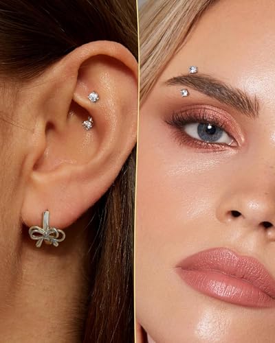 Minimalist Rook Earrings 16G Rook Jewelry Stainless Steel Eyebrow Piercing Jewelry 6/8MM Lobe Earrings - color: WG-8MM