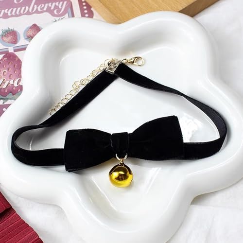 Bow Necklace for Women Dainty Velvet Ribbon Choker Necklaces Red Black Bow Choker Pearl Bell Heart Pendant Necklace Winter Holiday Necklace Cute Bow Knot Necklace for Christmas New Year Gifts - color: Gold bell