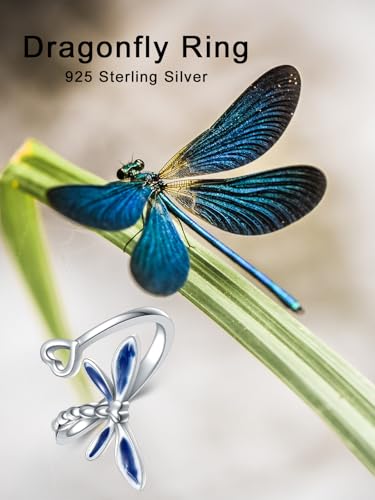Dragonfly Toe Ring for Women 925 Sterling Silver Dragonfly/Butterfly/Cat/Paw Toe Rings Adjustable Open Ring for Women Christmas Jewelry Gift - color: Dragonfly
