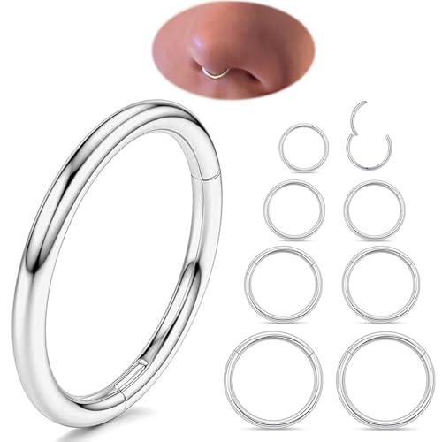 Nose Rings 20G 18G 16G 316L Surgical Steel Hinged Clicker Segment Nose Hoop Helix Cartilage Daith Tragus Sleeper Earrings Body Lip Piercing Jewelry for Women Men 6mm 7mm 8mm 10mm 12mm - style: 07:Silver-16G*6/8/10/12mm(8pcs)