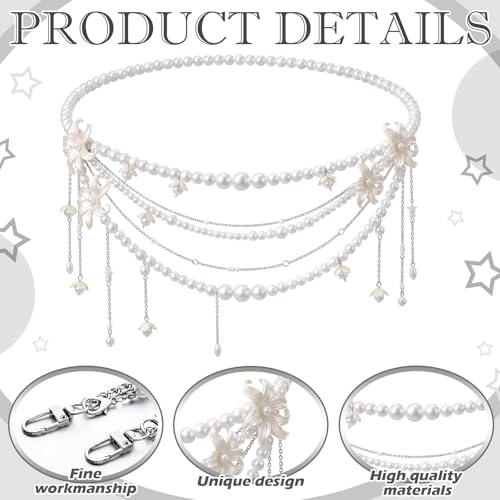 Jadive 5 Pieces Belt Chain Jeans Pants Pocket Waist Multi-Layer Hip Hop Metal Wallet Chain for Men Women - style: Pearl, Flower
