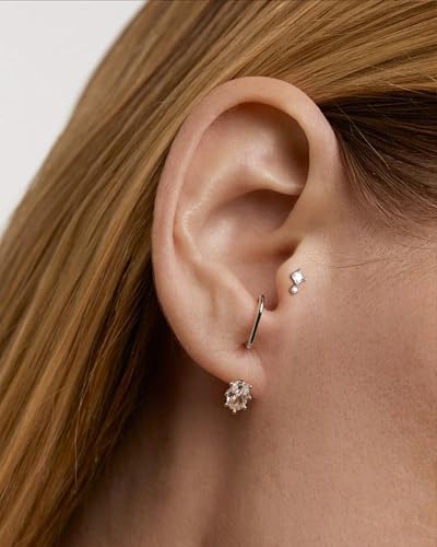 COCHARM 16G Threadless Labret Stud Earrings Flat Back Helix, Tragus, Cartilage,Conch Piercing Jewelry Square CZ Push Pin Lobe Stud 6mm 8mm 316L Steel Silver, Gold - color: Silver, size: 1.2x6mm