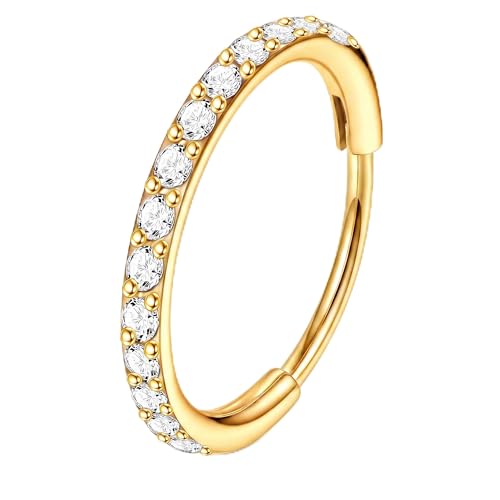 Staligue Nose Hoop ring - 316L Surgical Steel Nose Ring 16/18/20G Hinged Diamond Nose Ring Hoop Septum Clicker Rings Cartilage Earring Helix Rook Tragus Daith Piercing Jewelry for Women 6MM/8MM/10MM/12MM - color: Gold, size: 20G-8MM