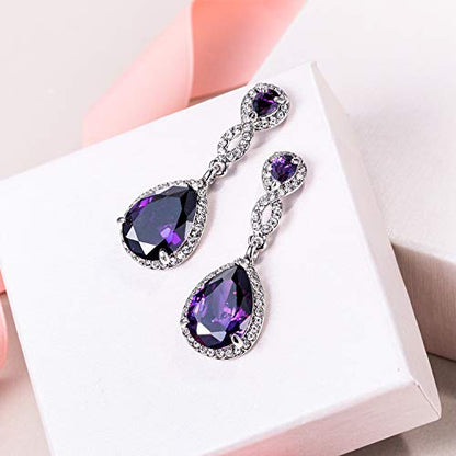 EVER FAITH Cubic Zirconia Wedding Earrings for Women Brides, Austrian Crystal Birthstone 8-Shape Infinity Bridal Dangle Earring - style: Pierced_Purple Silver-Tone