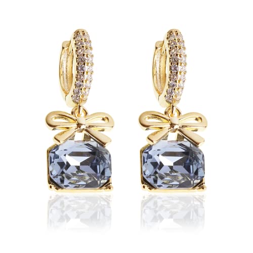 Sonateomber Gold Silver Small Hoop Dangle Earrings for Women, Trendy Dainty Rhinestone CZ Dangling Prom Wedding Leaf Flower Snowflake Butterfly Starfish Fashion Jewelry Gift - color: Blue