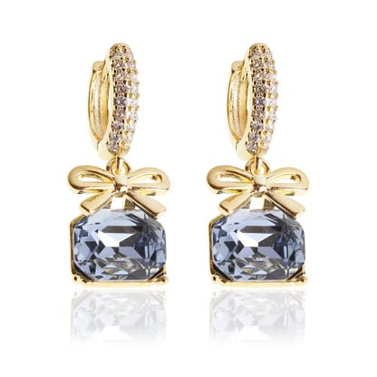 Sonateomber Gold Silver Small Hoop Dangle Earrings for Women, Trendy Dainty Rhinestone CZ Dangling Prom Wedding Leaf Flower Snowflake Butterfly Starfish Fashion Jewelry Gift - color: Blue
